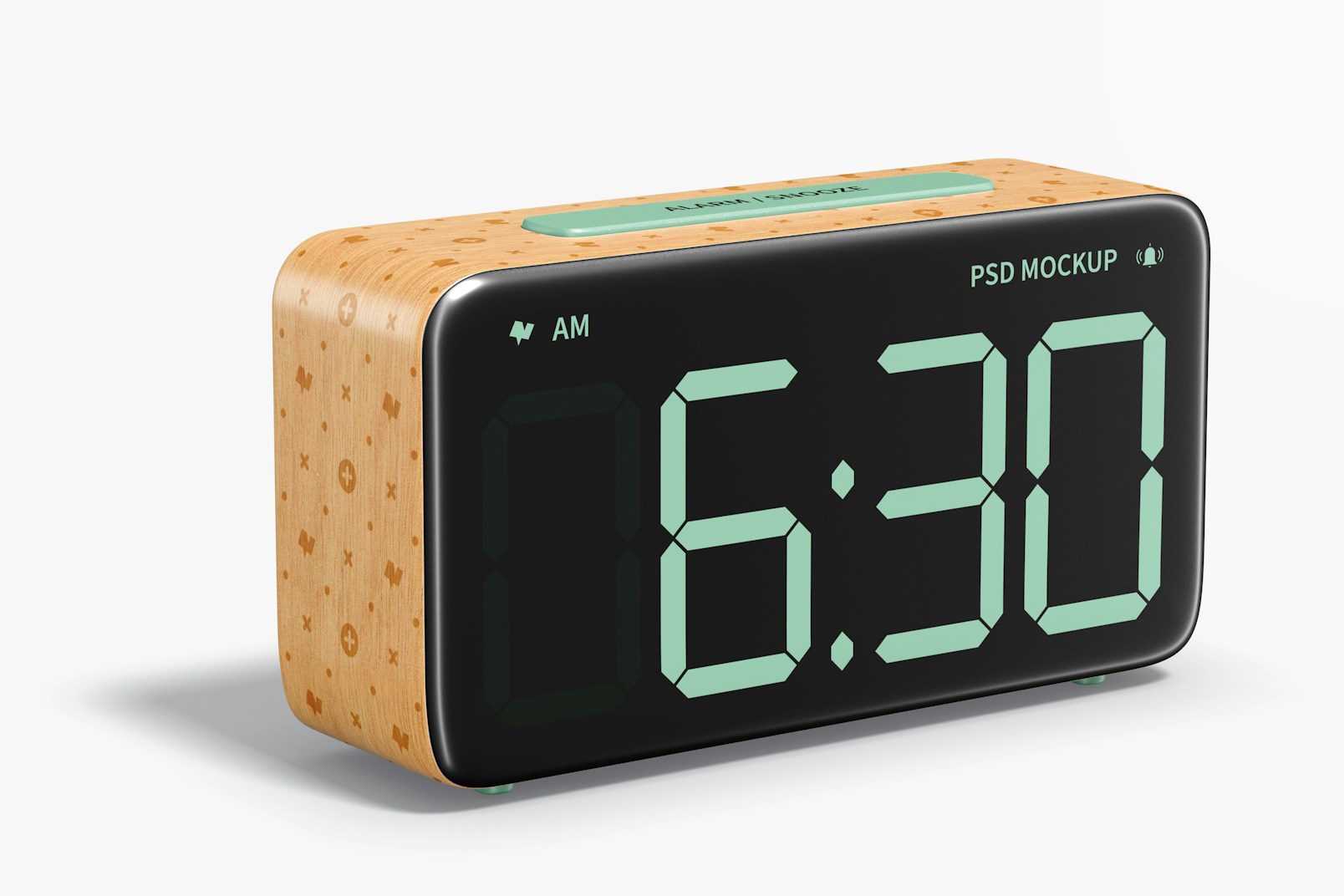 Wooden Alarm Clock Mockup, Left View