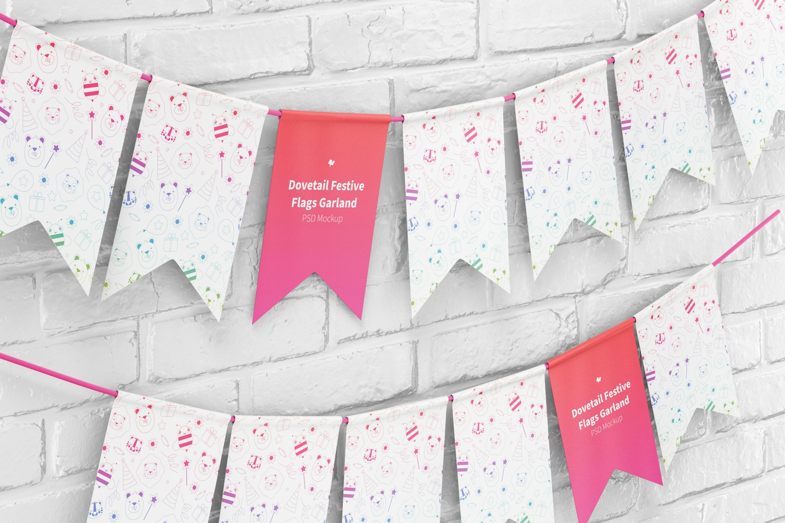 Dovetail Festive Flags Garland on Wall Mockup