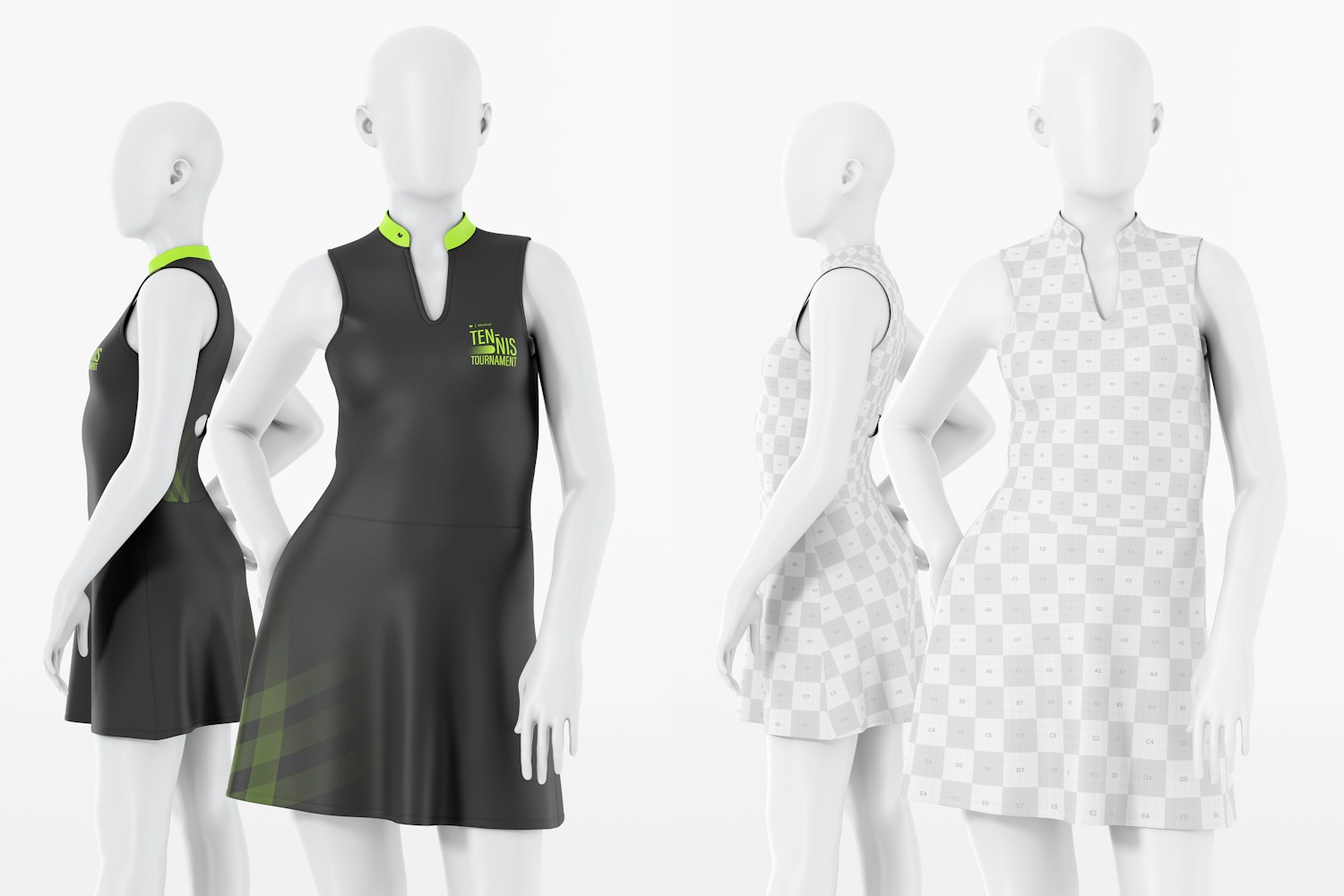 Tennis Dresses Mockup, Side and Front View