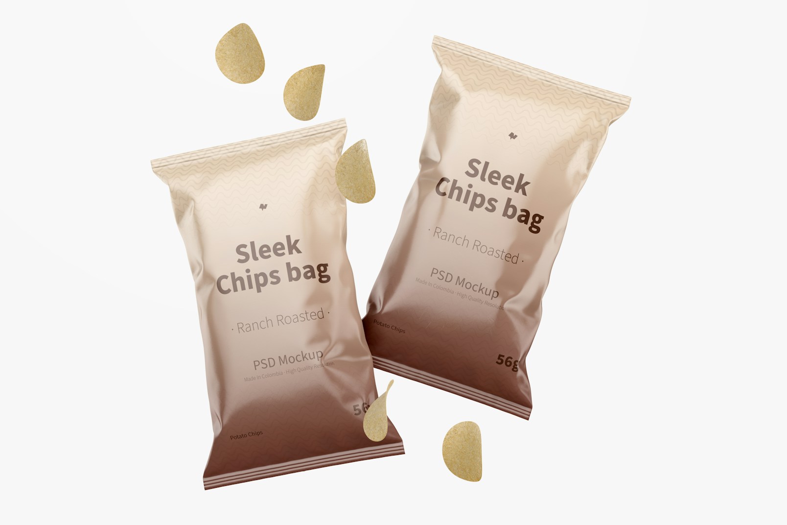 Sleek Chips Bags Mockup, Floating