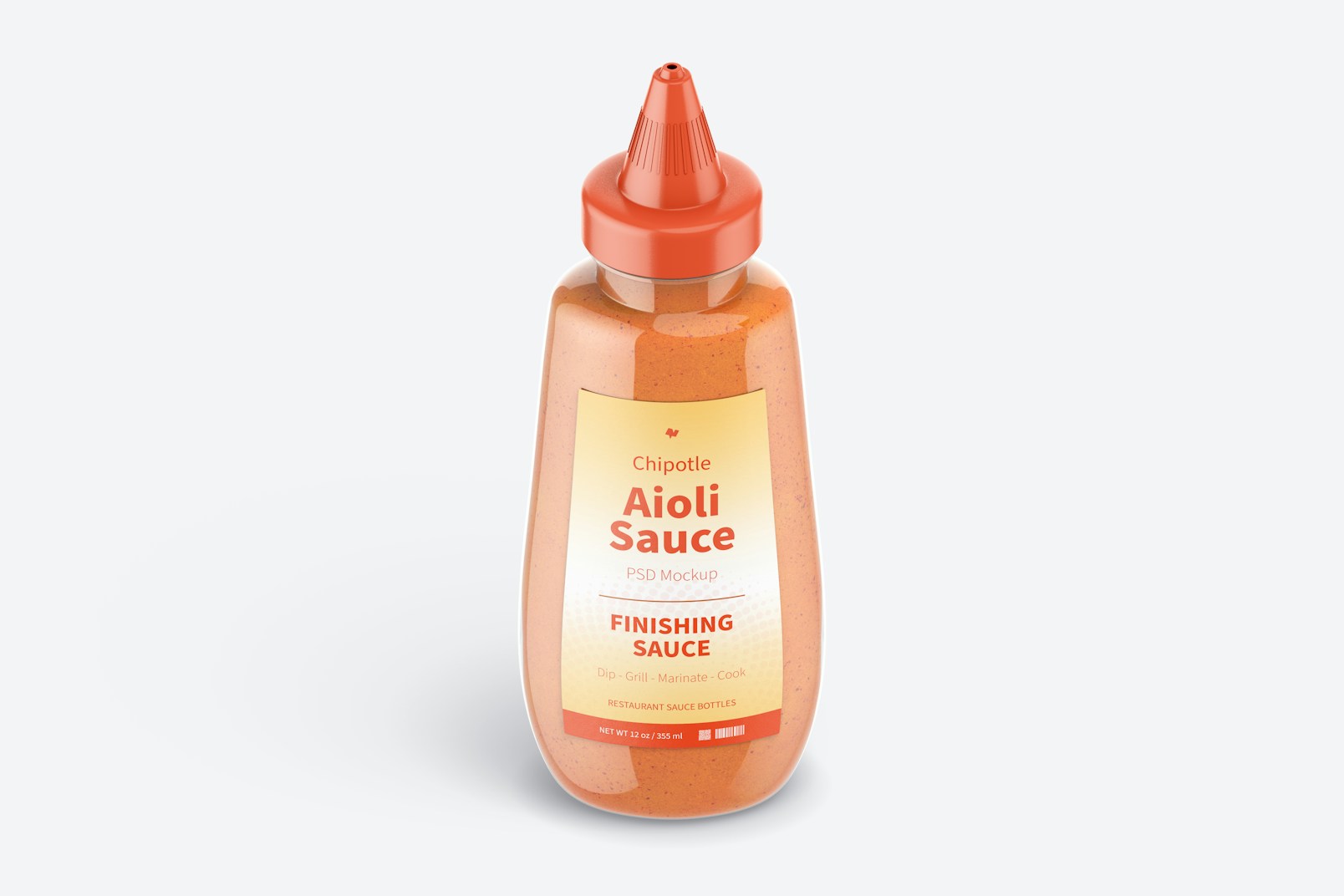 12 oz Chipotle Aioli Sauce Bottle Mockup, Isometric View