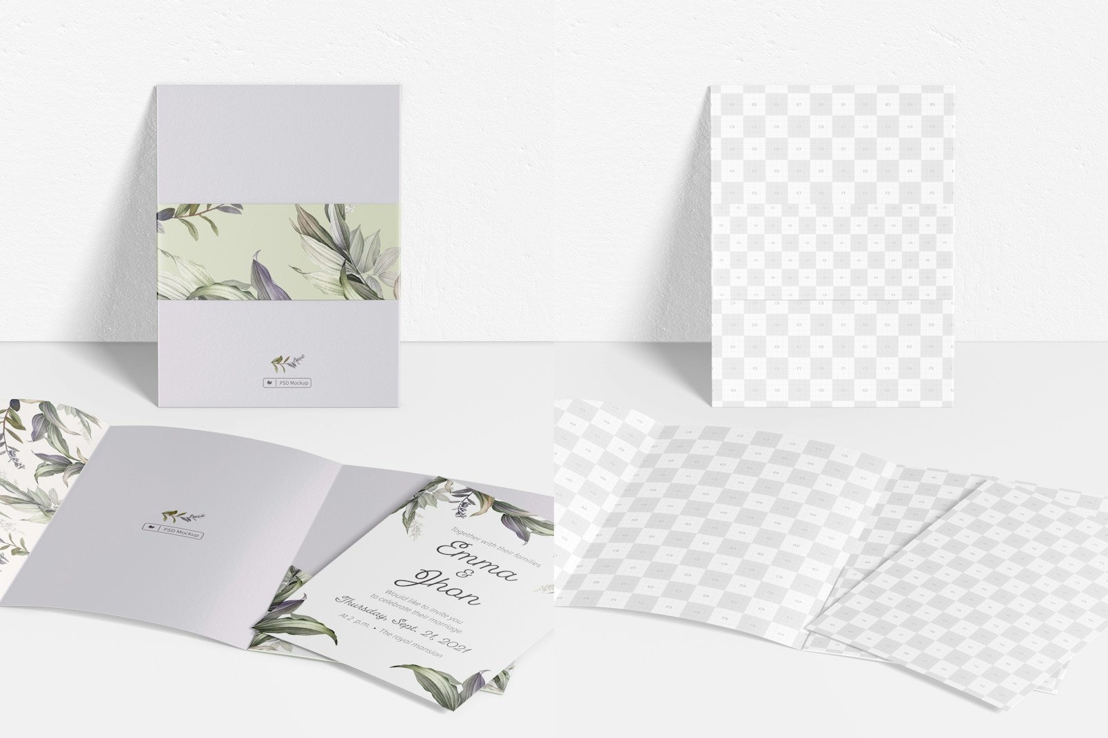 Fold Cards with Round Flap Mockup, Front View