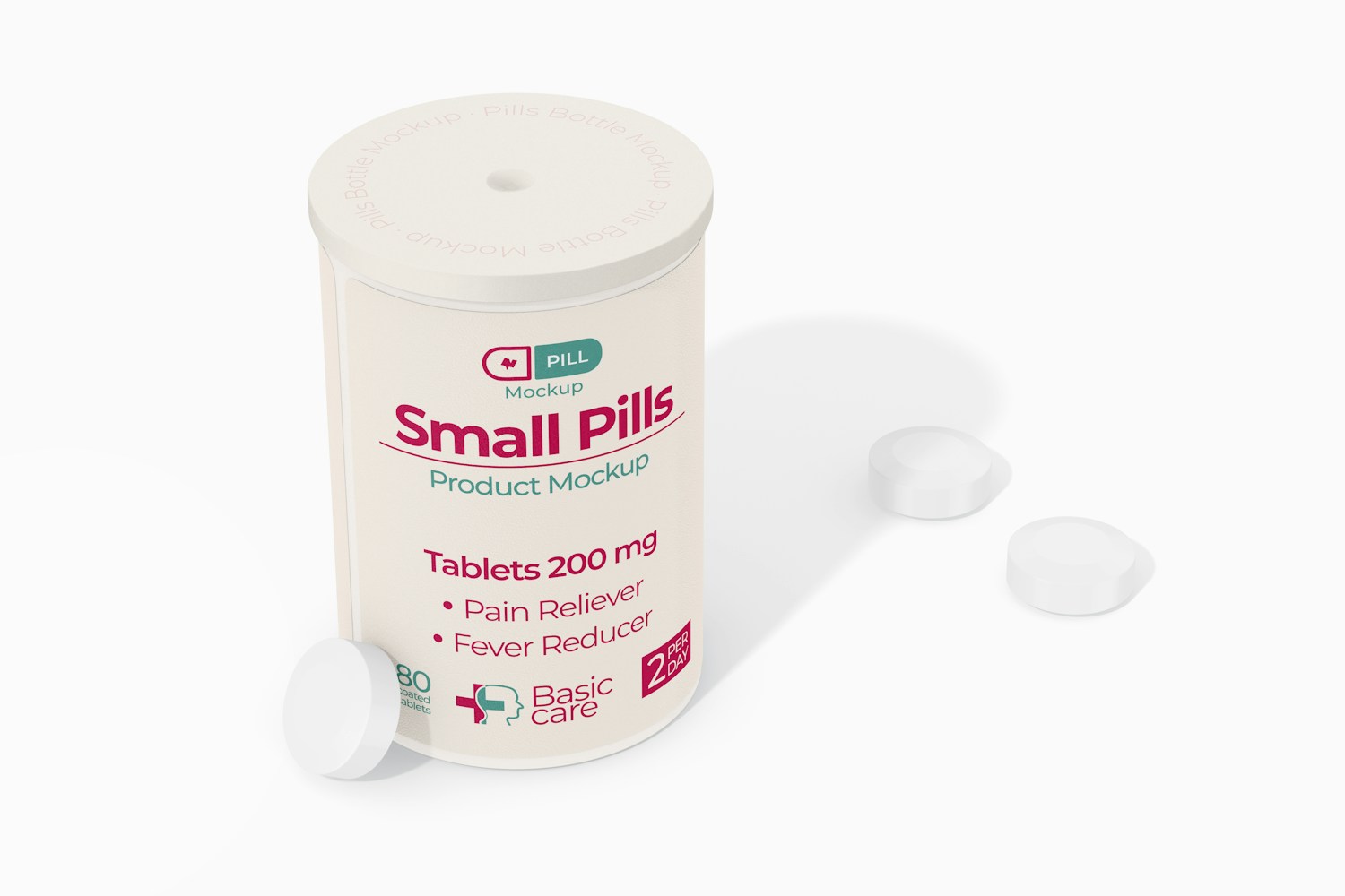 Mini Pills Bottle Mockup, High Angle View