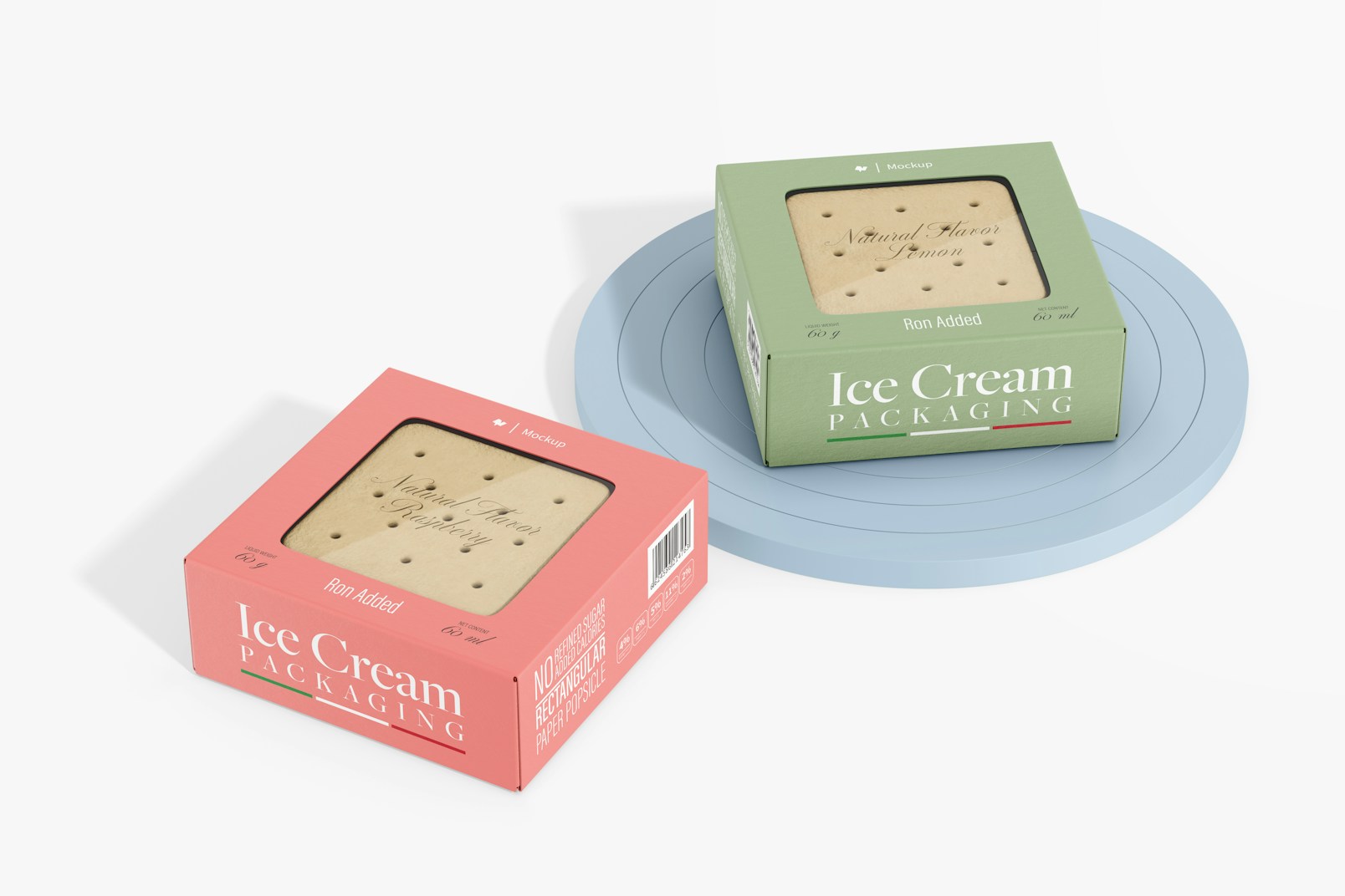 Ice Cream Boxes with Window Mockup, on Podium