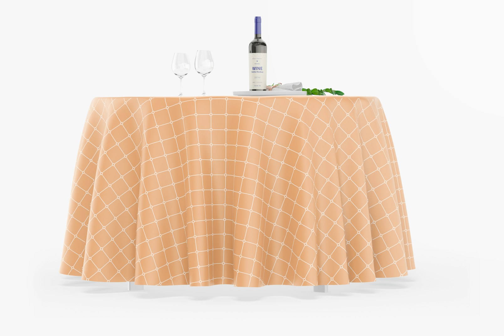 Round Tablecloth with Wine Bottle Mockup