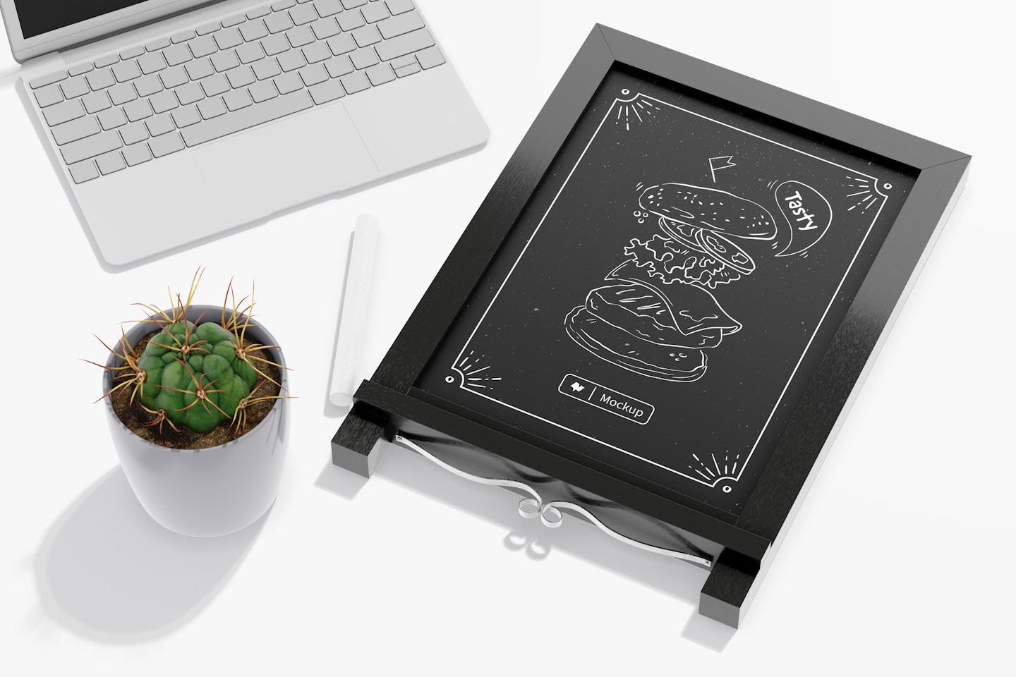 Tabletop Chalkboard with Legs Mockup, Perspective