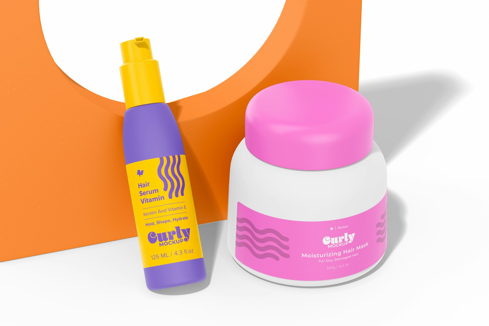 Curly Hair Product Bottles Mockup, Leaned