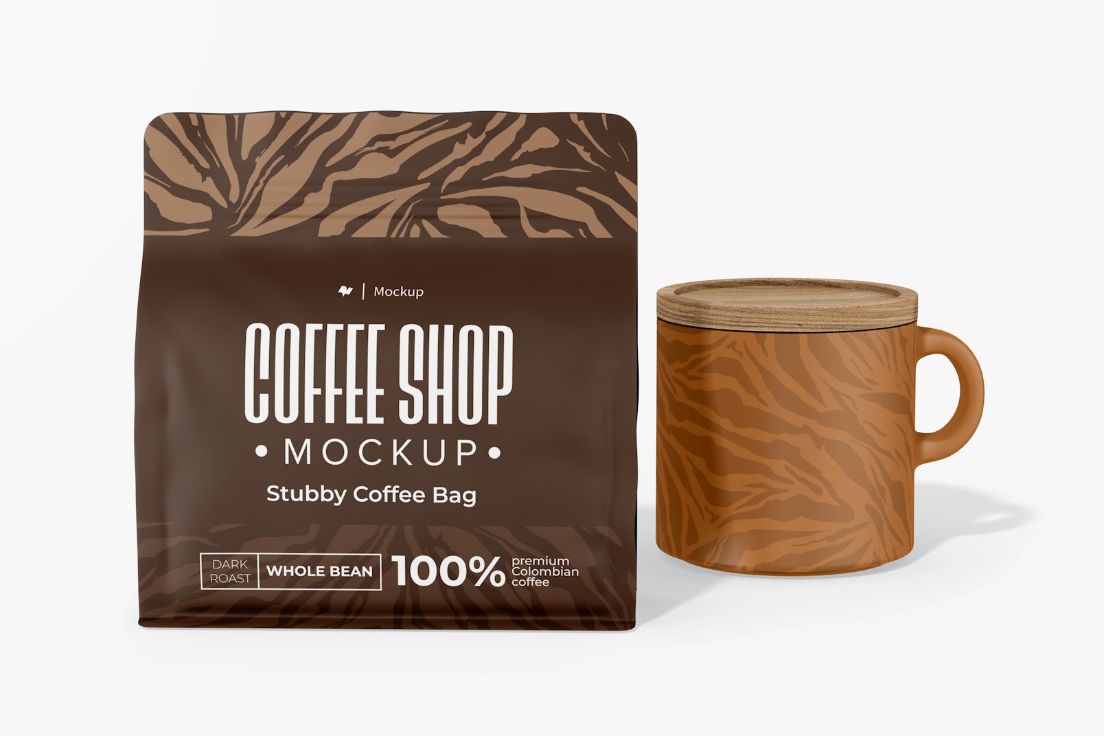Stubby Coffee Bag Mockup, with Cup