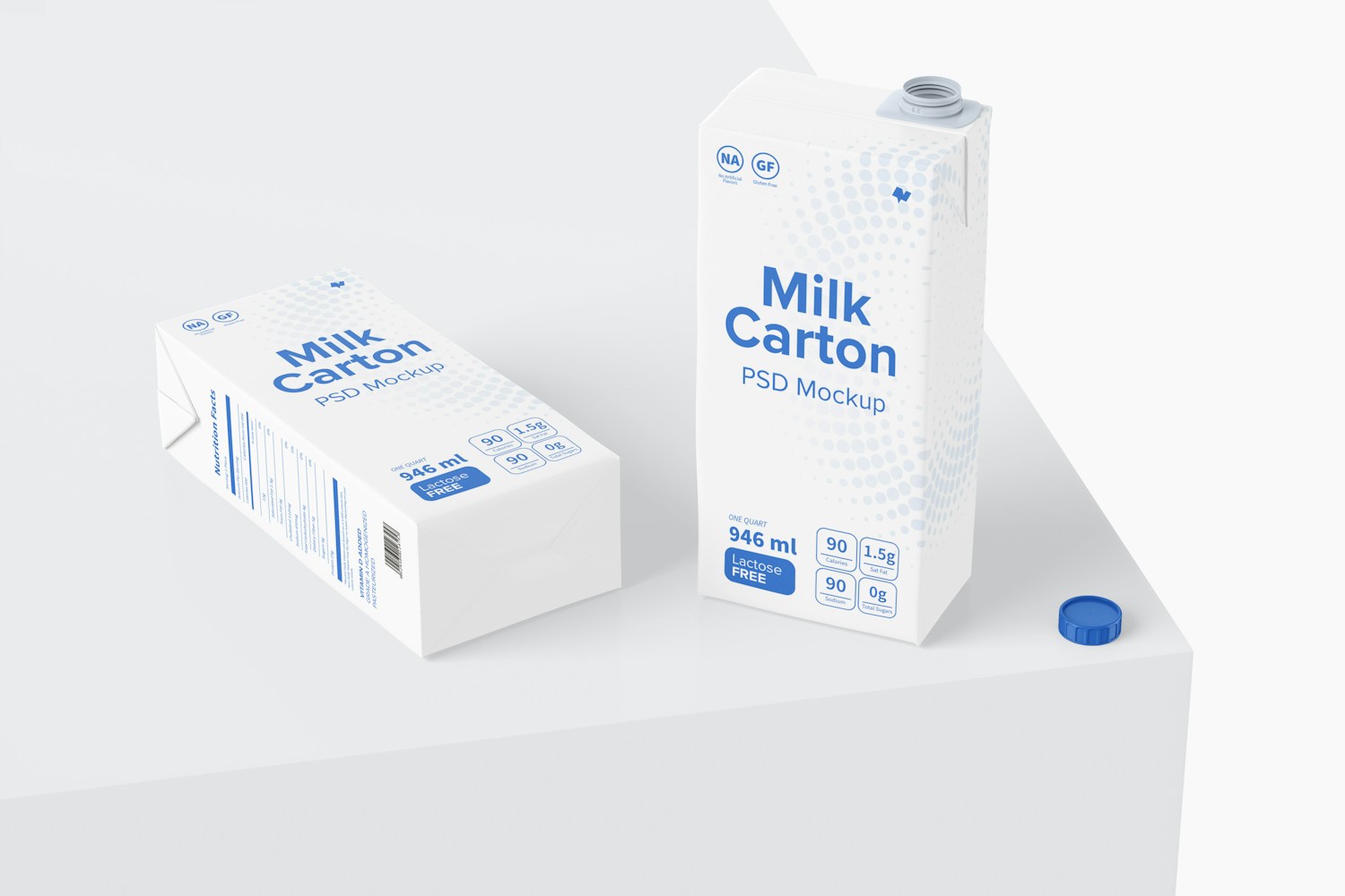 Milk Cartons Mockup, Dropped and Standing
