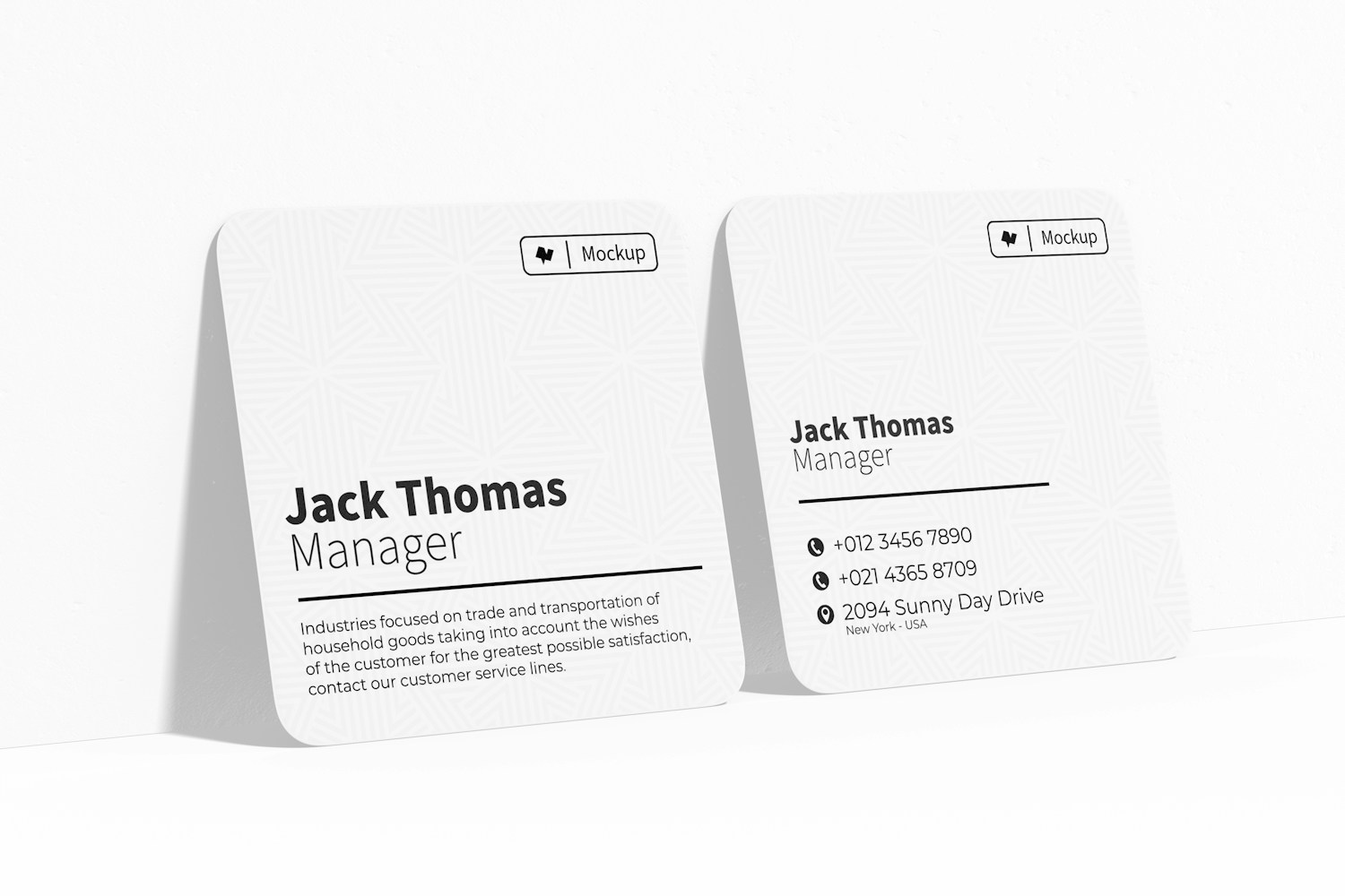 Round Edges Square Business Cards Mockup, Leaned