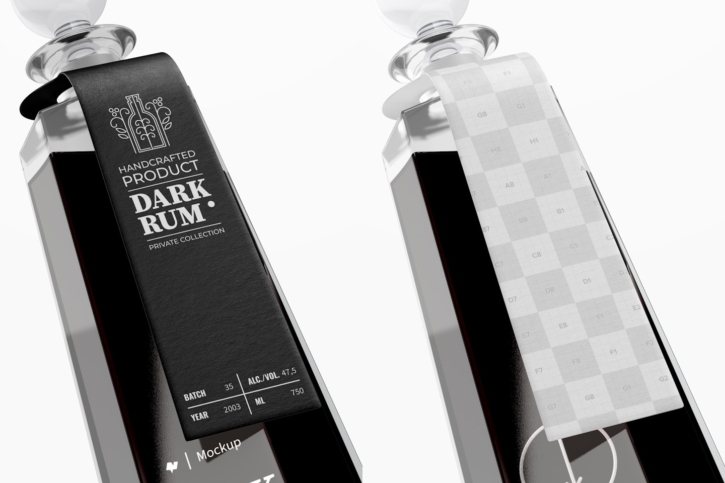 Hexagonal Dark Rum Bottle Mockup, Close Up