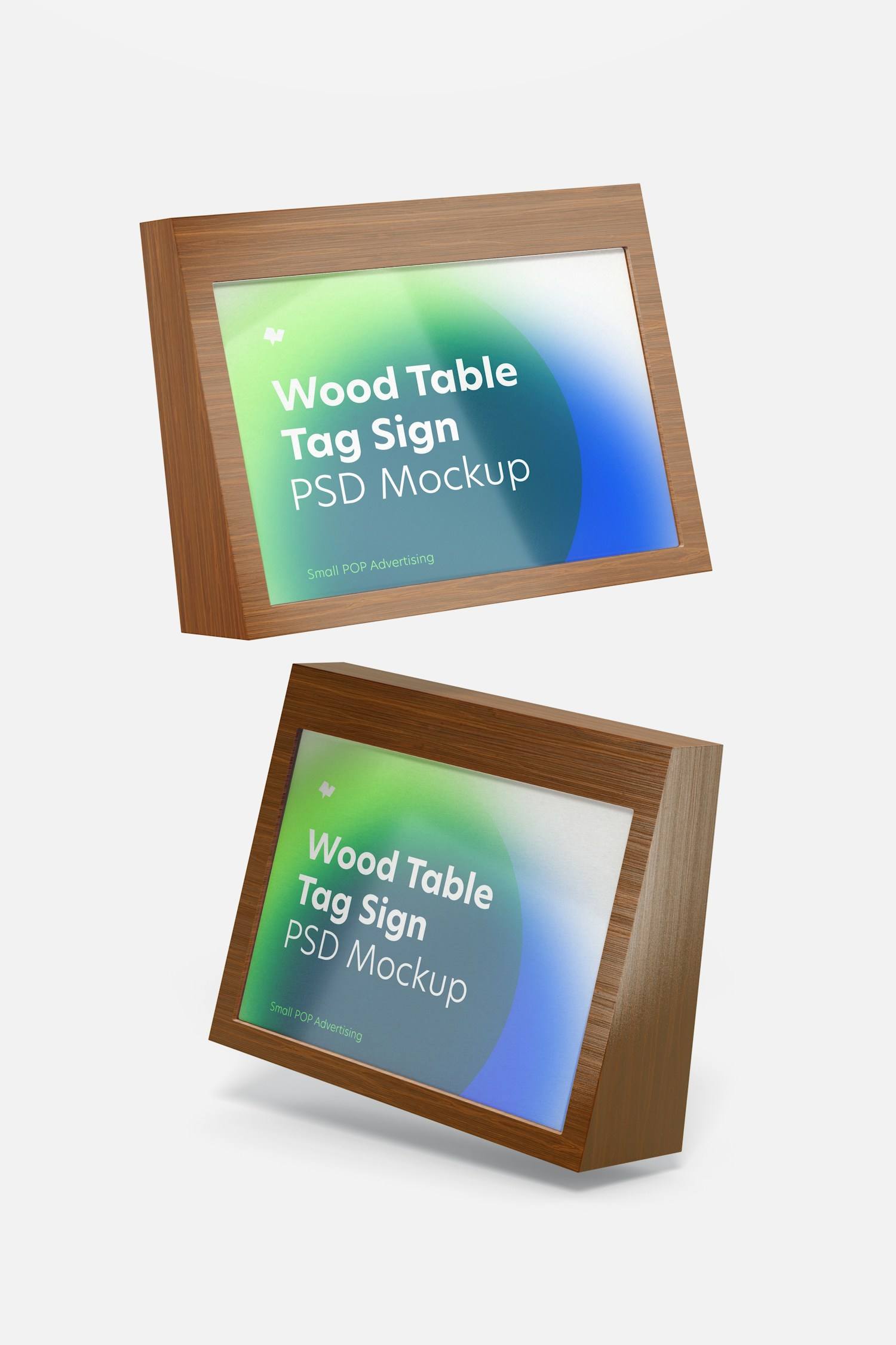 Wood Table Advertising Tag Signs Mockup, Floating