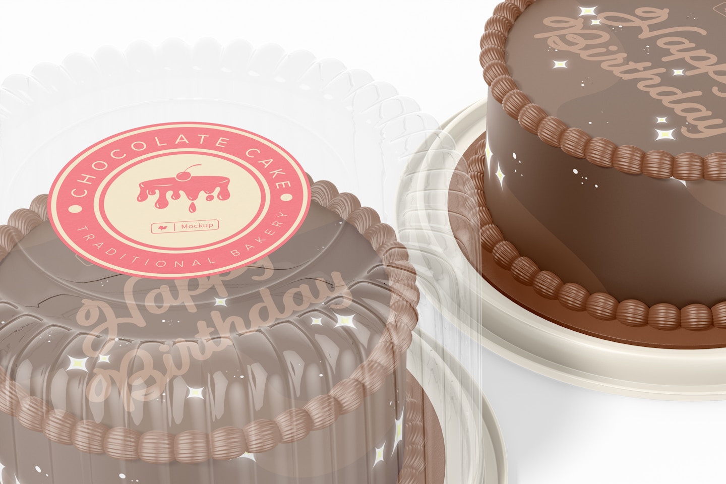 Plastic Round Cake Containers Mockup, Close Up