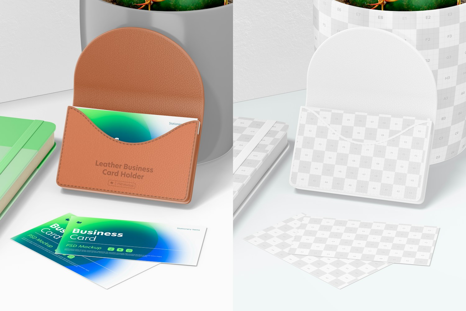 Leather Business Card Holder Mockup, Leaned Leather Business Card Holder Mockup, Leaned