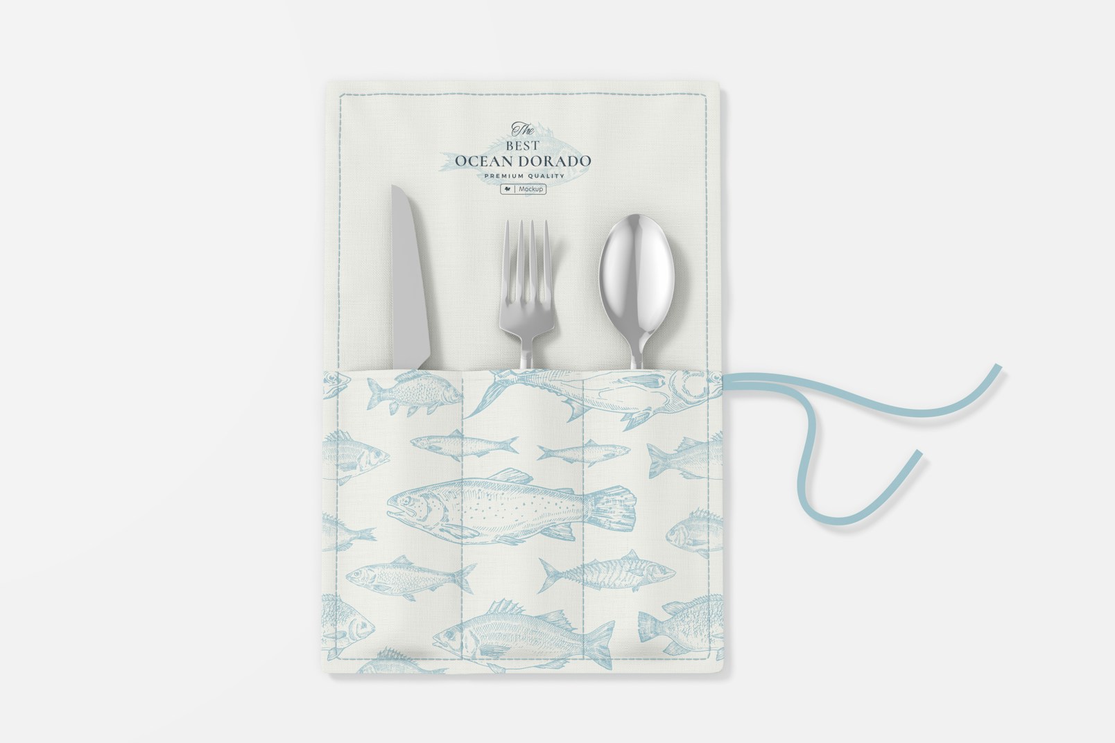 Roll Up Cutlery Holder Mockup, Opened