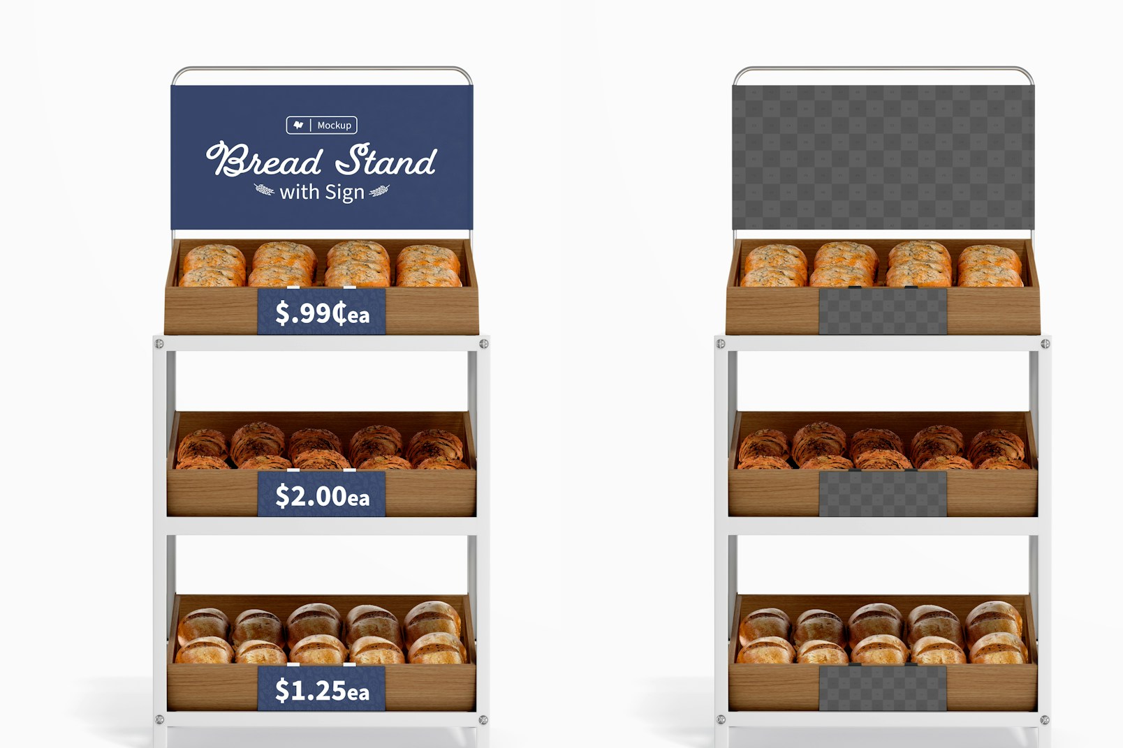 Bread Stand with Sign Mockup, Front View