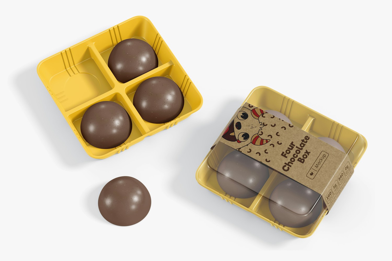 Four Chocolate Boxes Mockup, Top View
