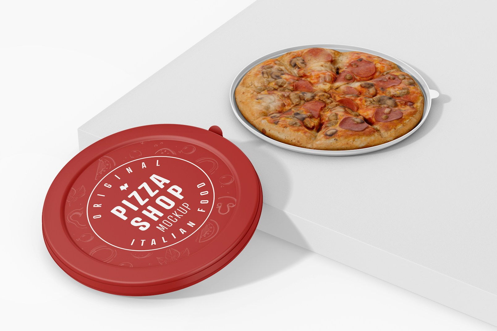 Round Pizza Packaging Mockup, Leaned
