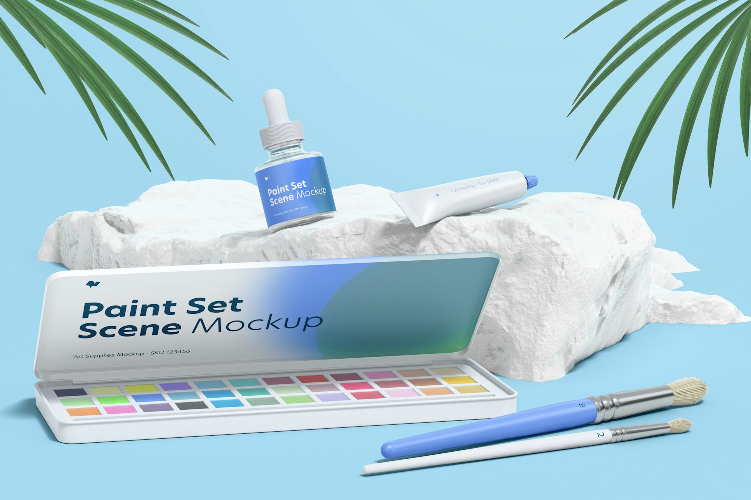 Paint Set Scene Mockup, Front View Paint Set Scene Mockup, Front View