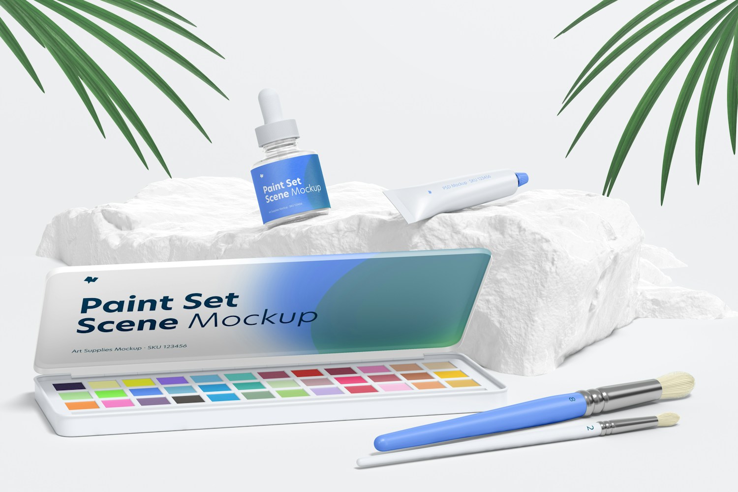 Paint Set Scene Mockup, Front View Paint Set Scene Mockup, Front View