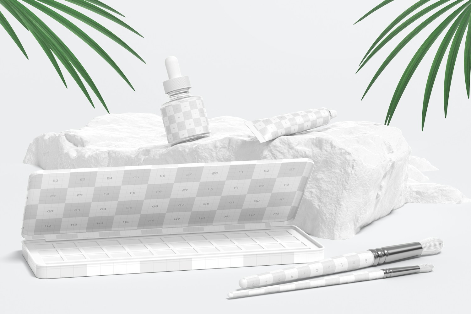 Paint Set Scene Mockup, Front View Paint Set Scene Mockup, Front View