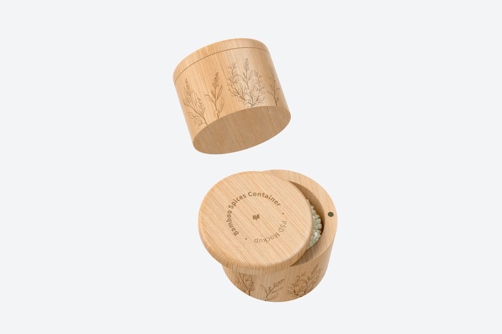 Bamboo Spices Containers Mockup, Floating