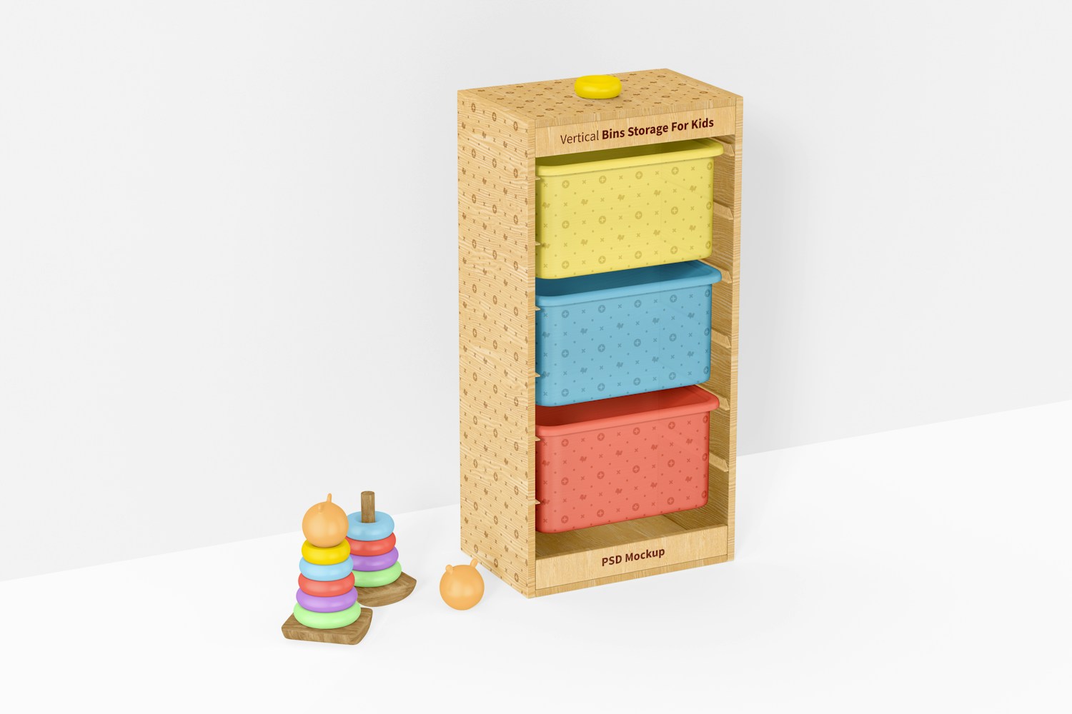 Vertical Bins Storage for Kids with Wall Mockup