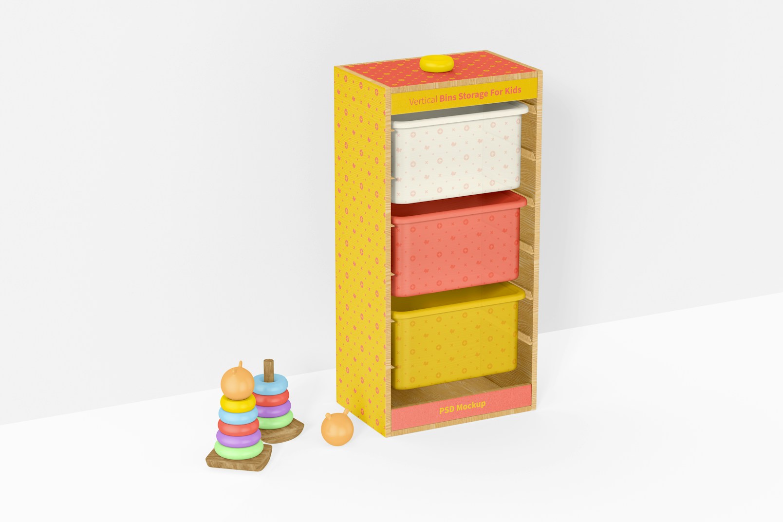 Vertical Bins Storage for Kids with Wall Mockup