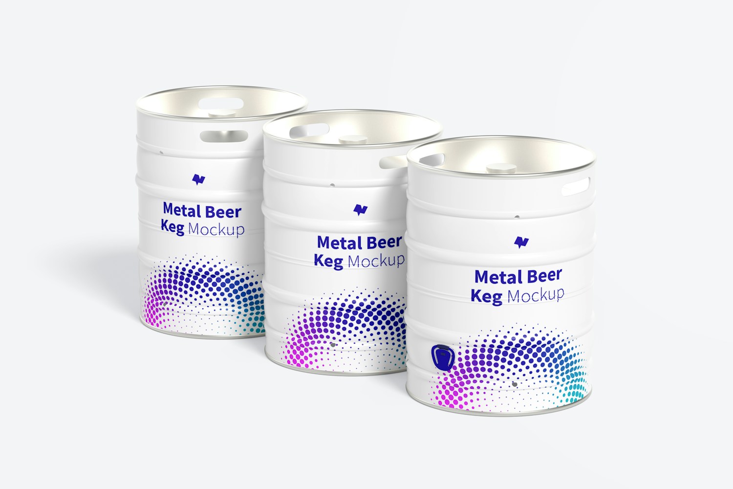 Metal Beer Kegs Mockup, Right View Metal Beer Kegs Mockup, Right View
