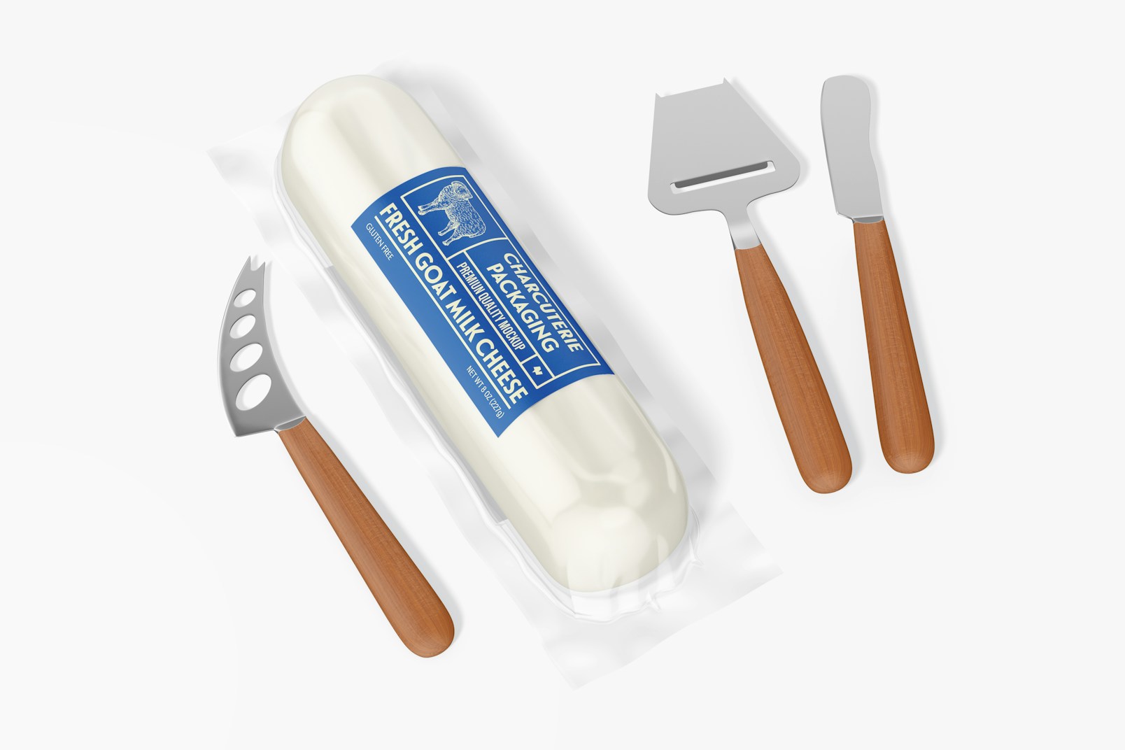 Goat Cheese Packaging Mockup, with Cutlery