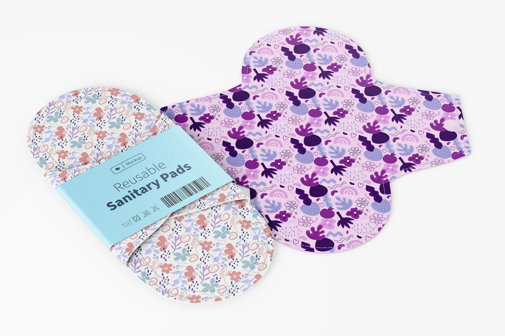 Reusable Sanitary Pads Mockup, Closed and Opened