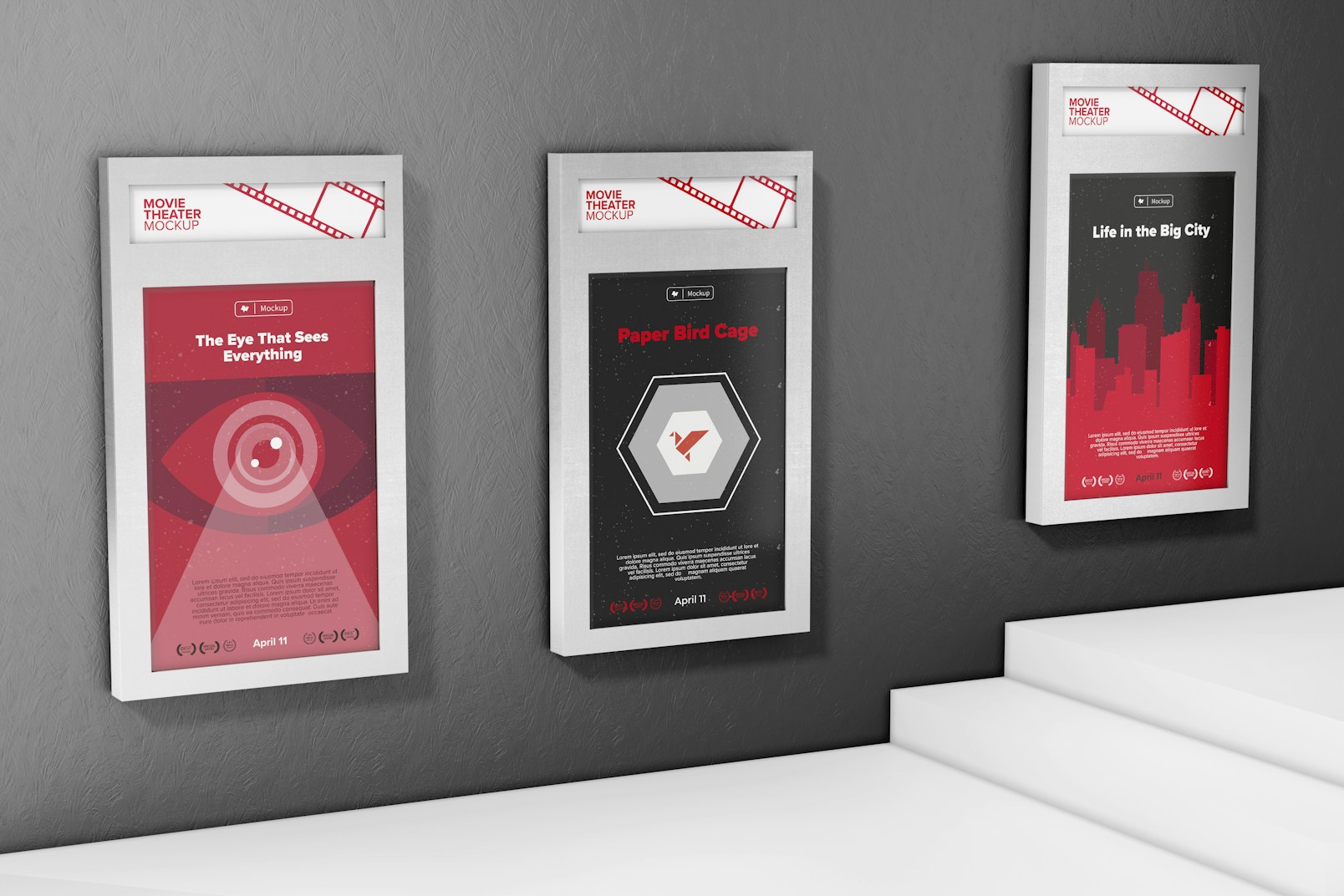 Movie Poster Frame Mockup, on Stairs