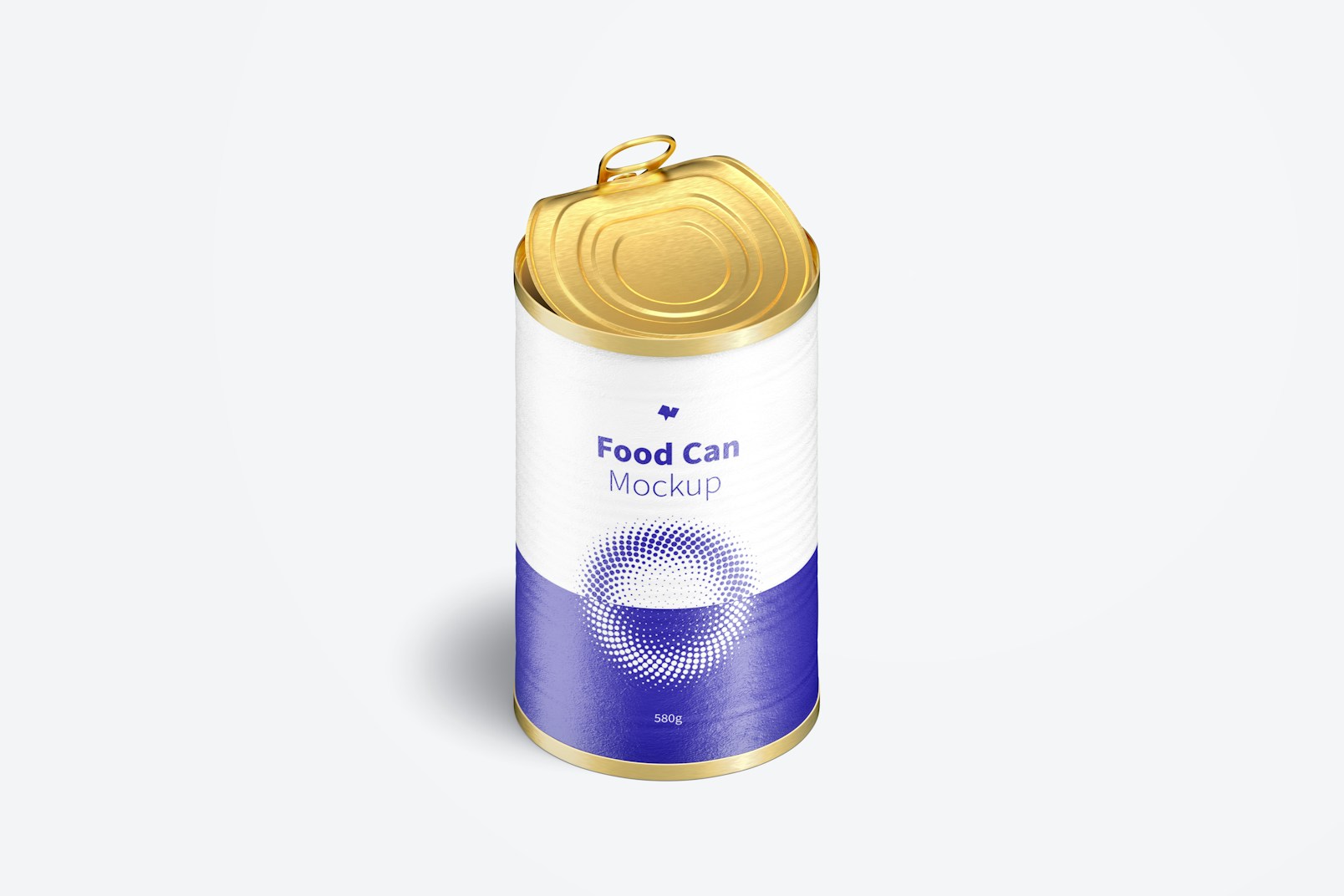 580g Food Can Mockup, Vertical Isometric View