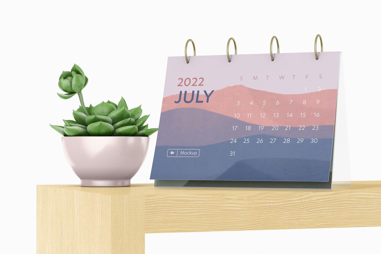 Acrylic Calendar Mockup, on Desk