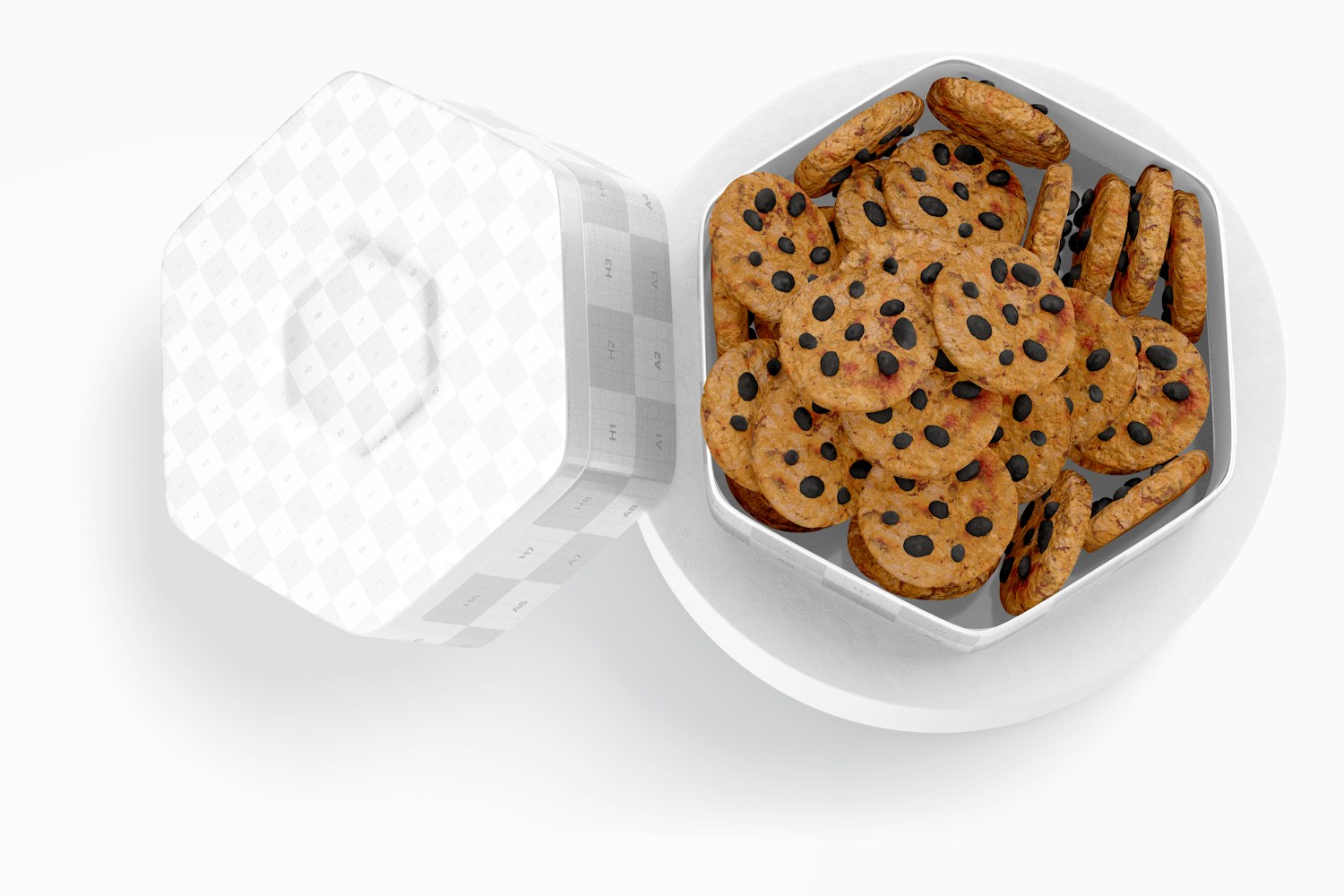 Hexagonal Cookies Tin Box Mockup, Top View