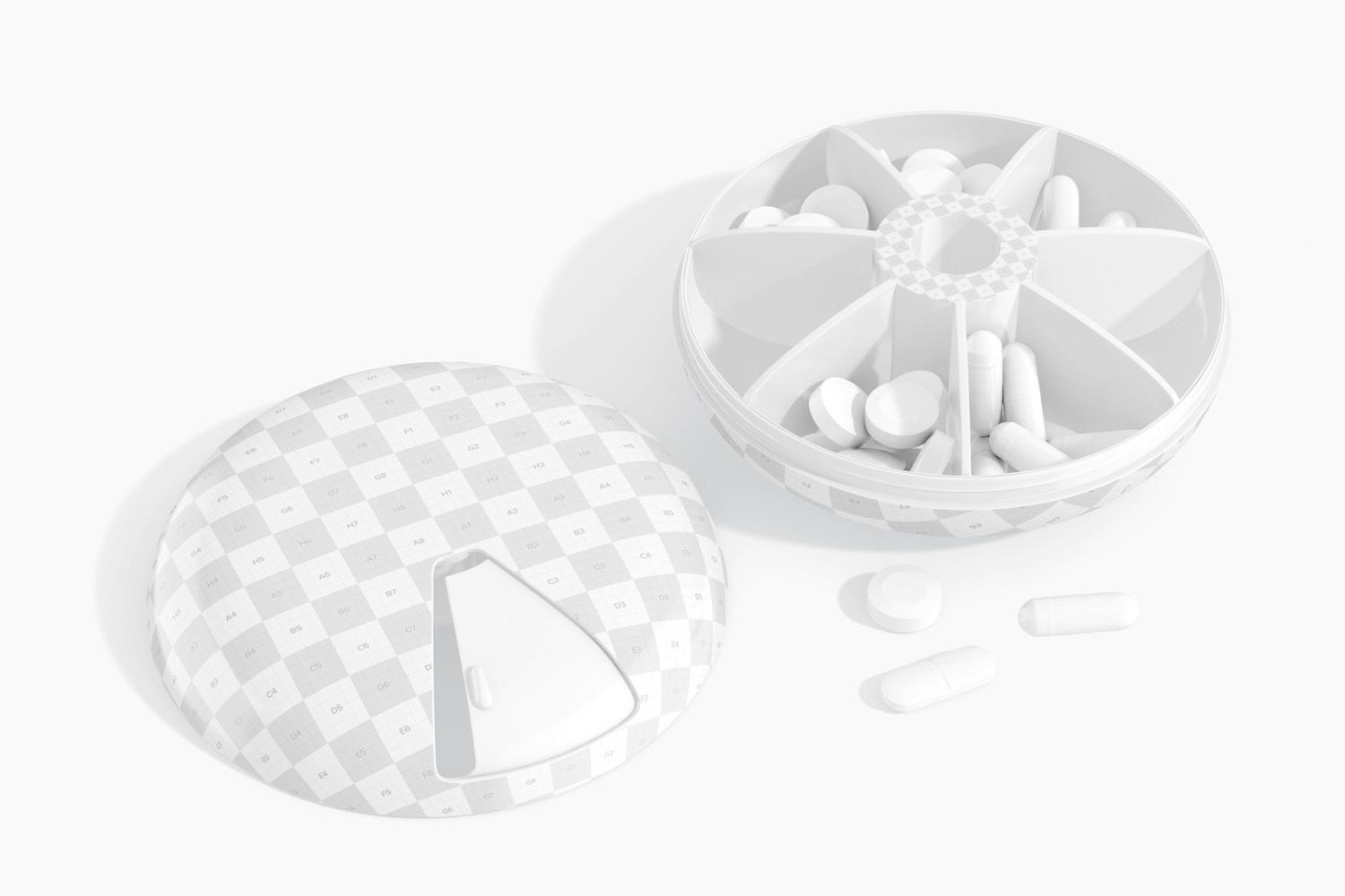 Round Pill Box Mockup, Opened Round Pill Box Mockup, Opened