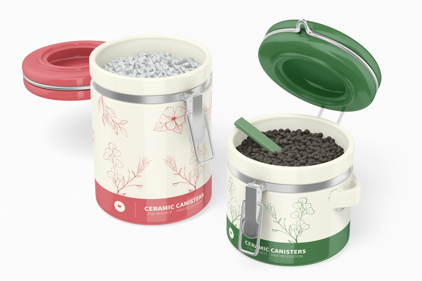 Ceramic Canisters with Spoon Mockup, Opened