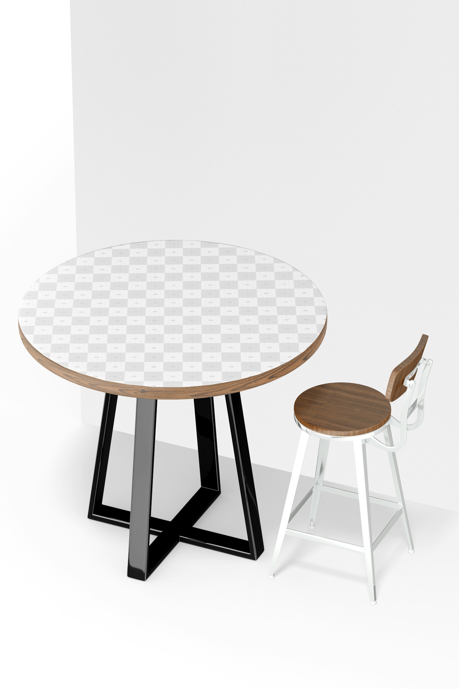Wooden Round Table Mockup, with Chair