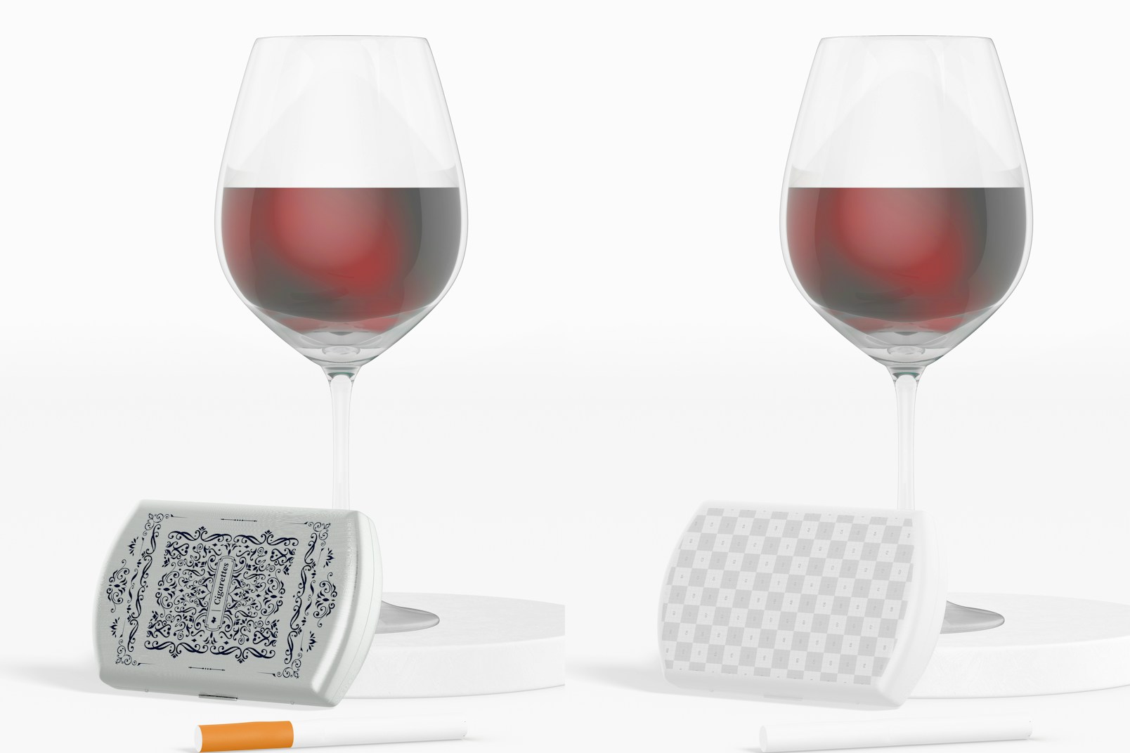 Maqueta de Caja de Almacenamiento de Cigarrillos con Copa de Vino