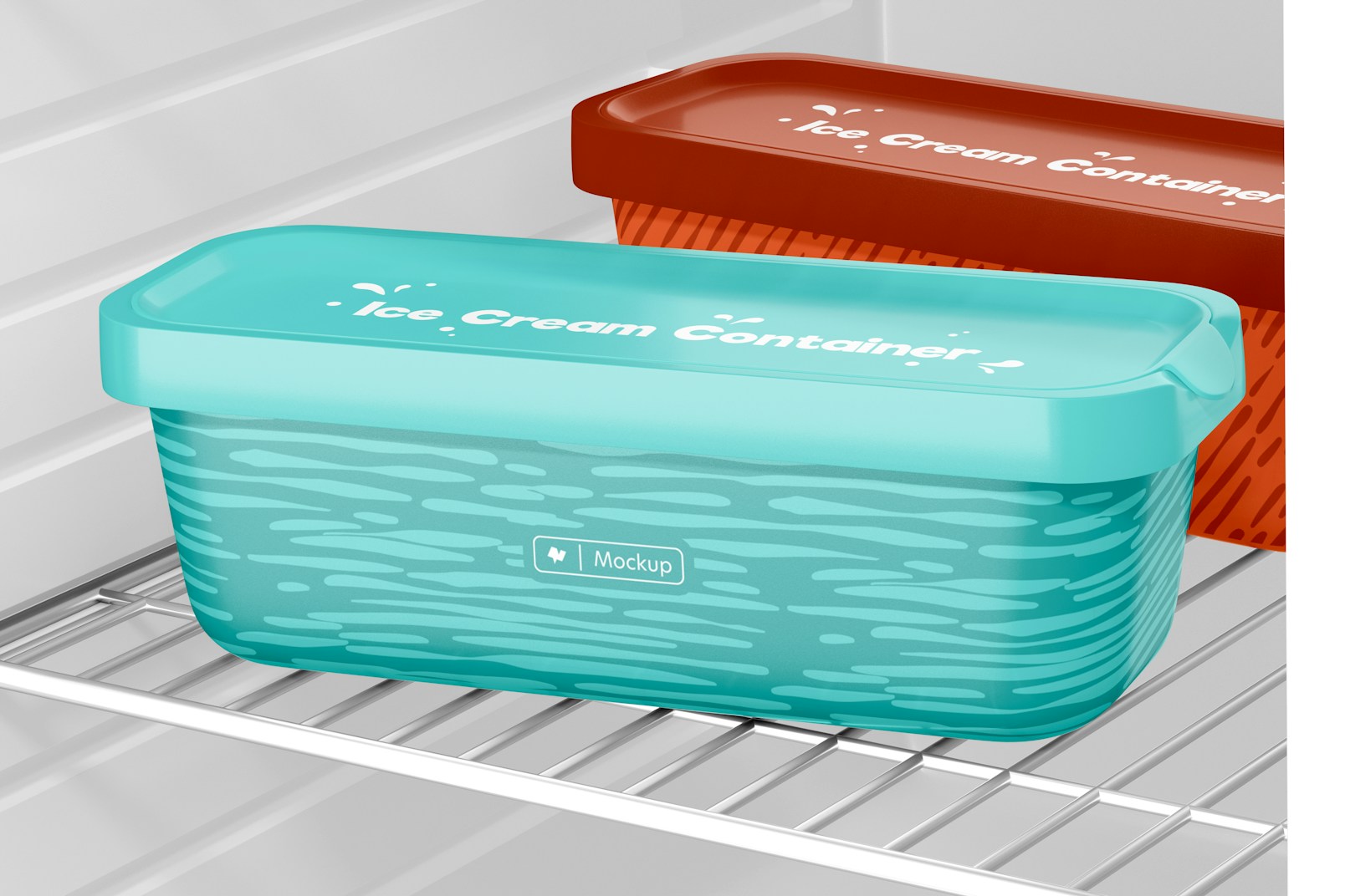 Long Ice Cream Containers Mockup, on Rack