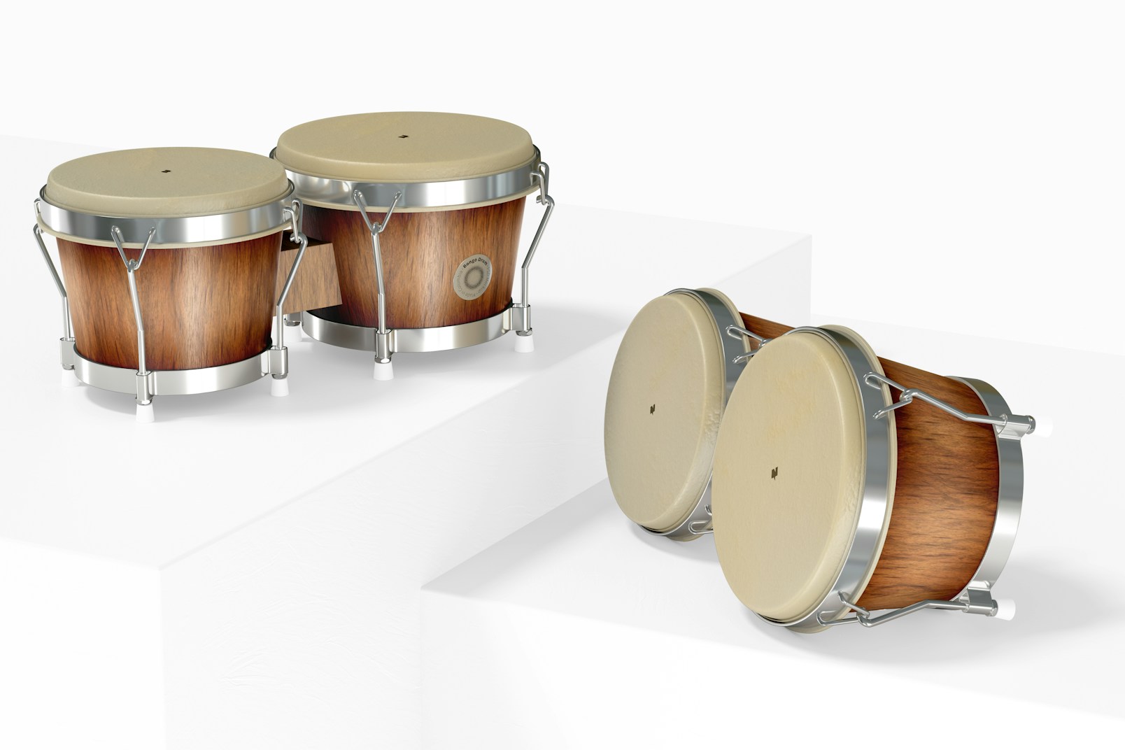 Bongo Drums Mockup, Standing and Dropped