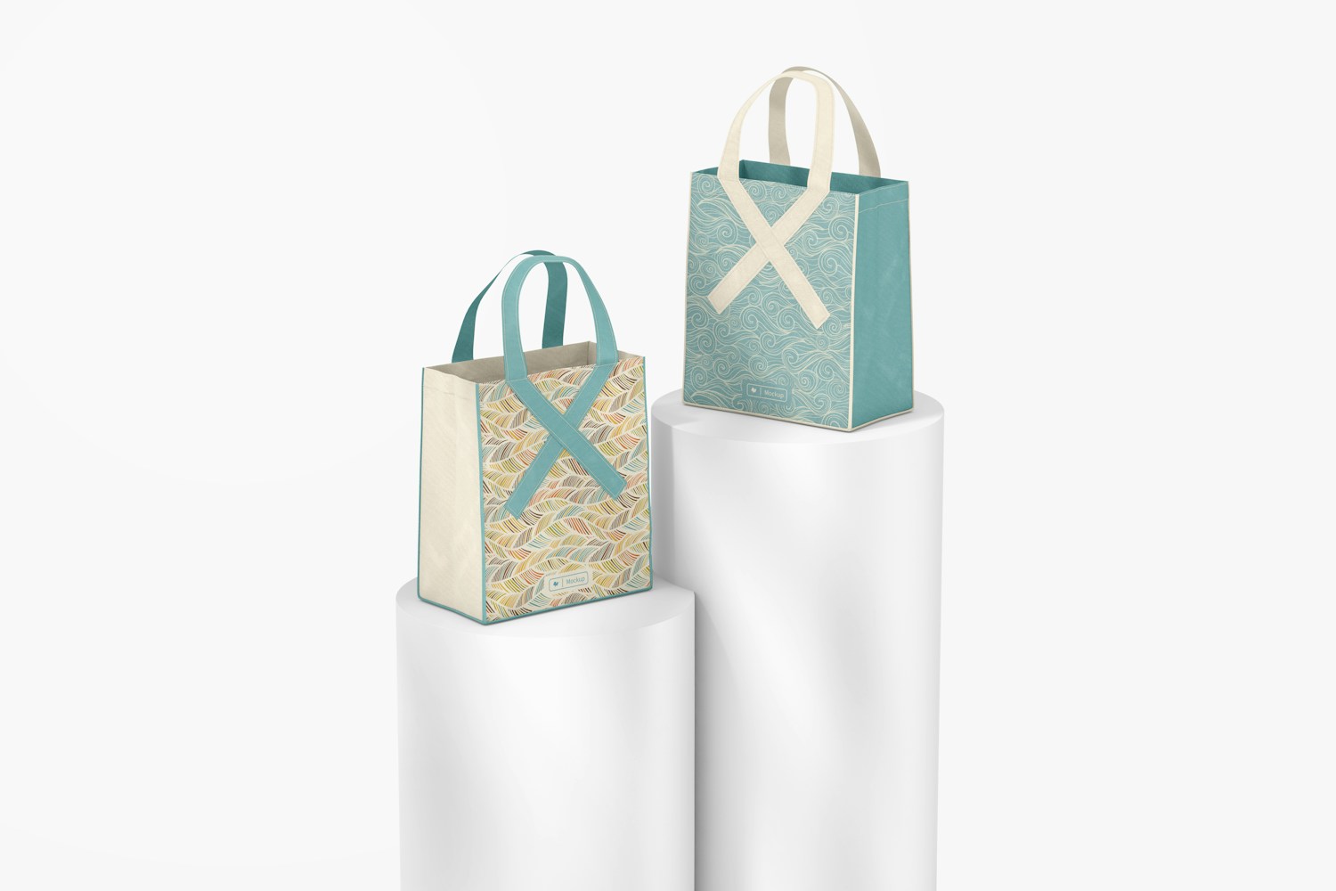 Tote Bag with Ribbon on Podiums Mockup Tote Bag with Ribbon on Podiums Mockup