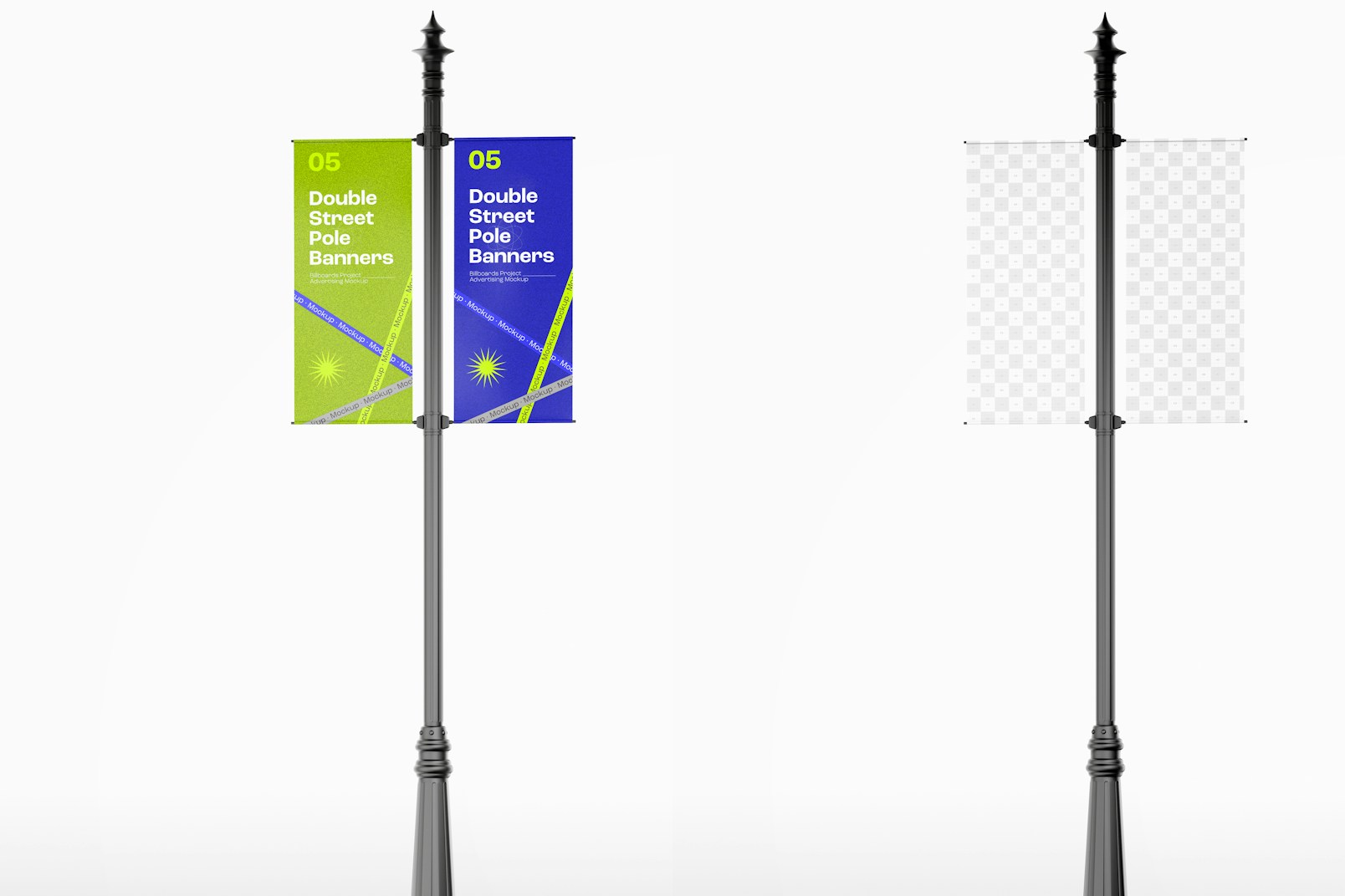 Double Street Pole Banner Mockup, Front View