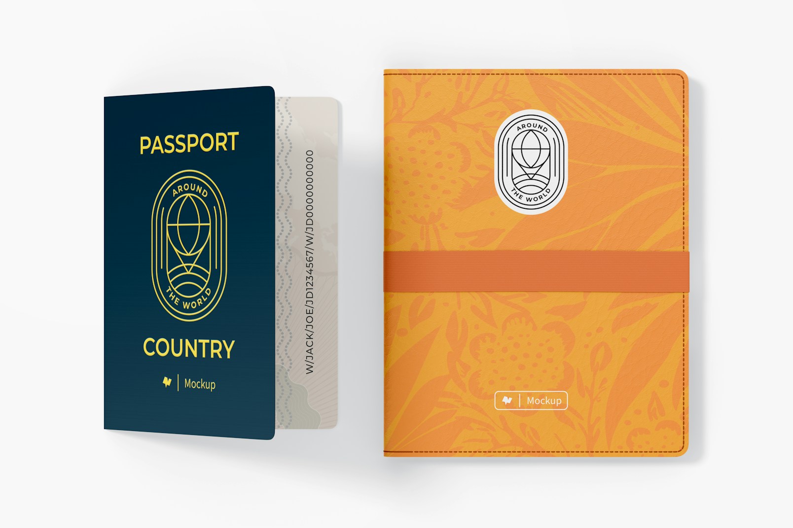 Passport Holders with Band Mockup, Top View