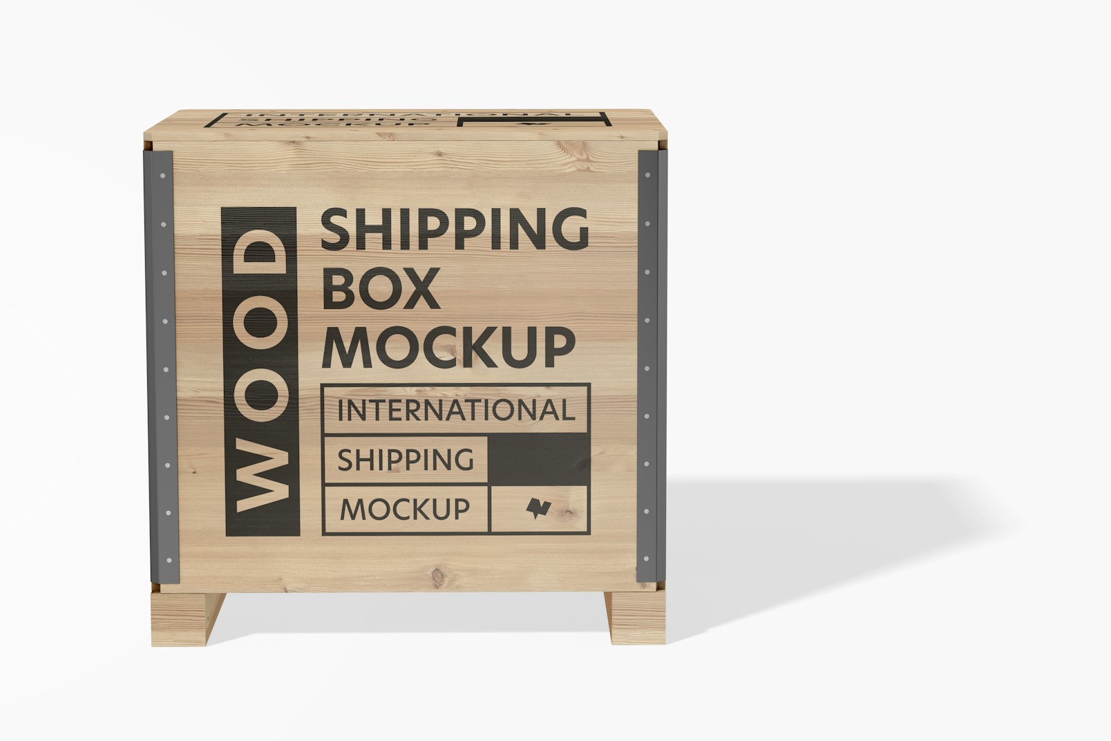 Wood Shipping Box Mockup, Front View