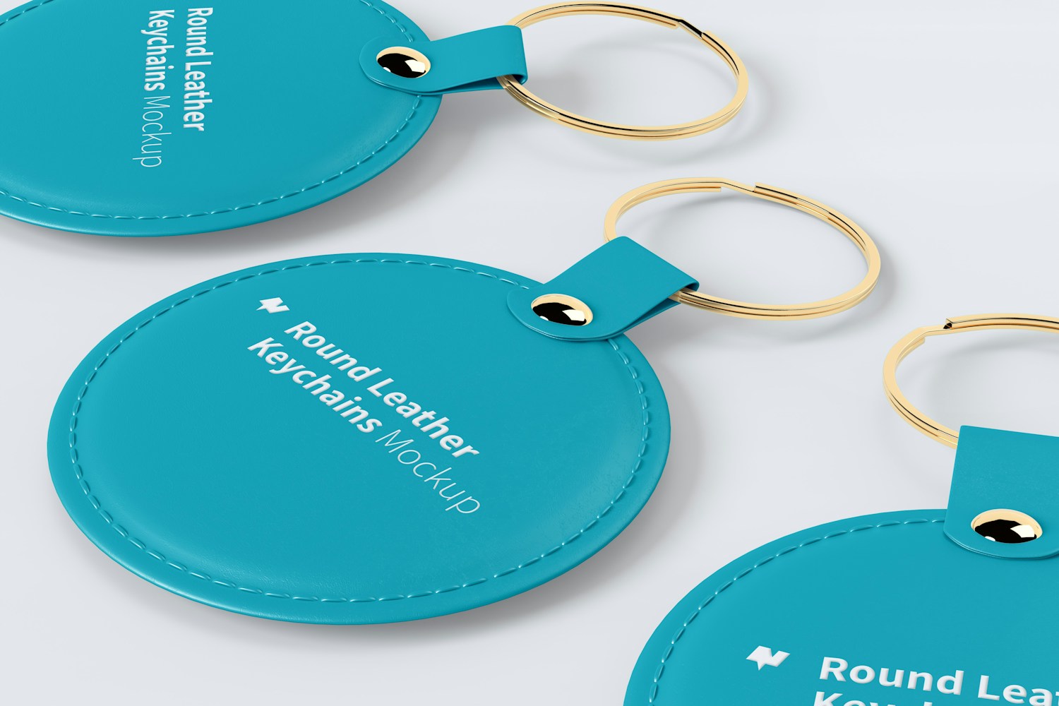 Round Leather Keychains Mockup, Right View Round Leather Keychains Mockup, Right View