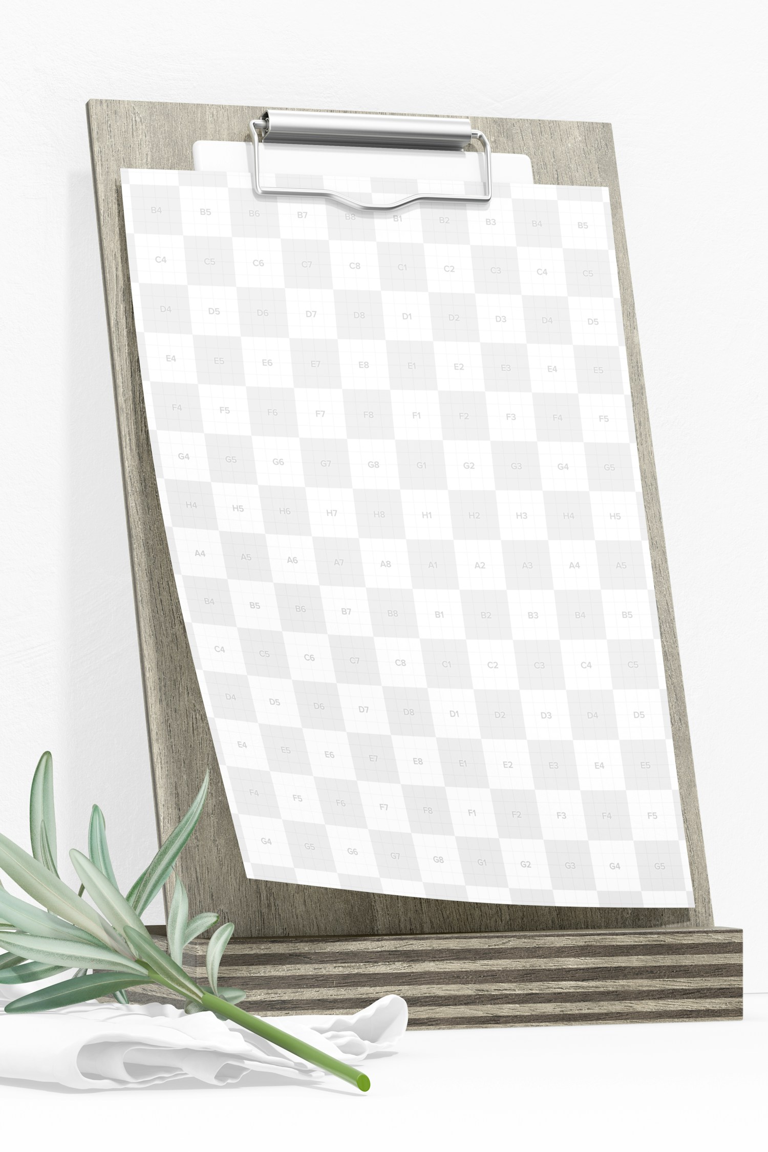 Table Menu Stand with Clip Mockup, Low Angle View