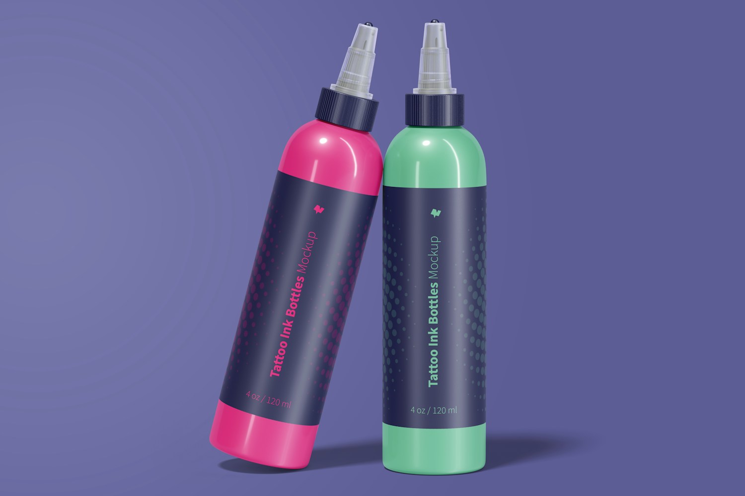 4 oz Tattoo Ink Bottles Mockup, Front View 4 oz Tattoo Ink Bottles Mockup, Front View