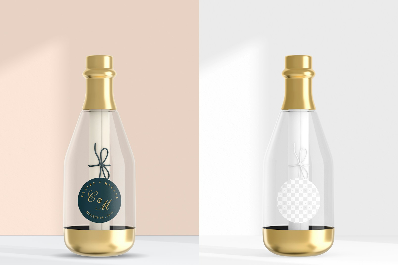 Maqueta de Mini Botella de Champaña, Vista Frontal
