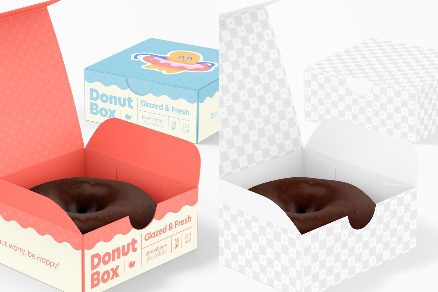 Donut Box with Hinged Lid Mockup, Close Up